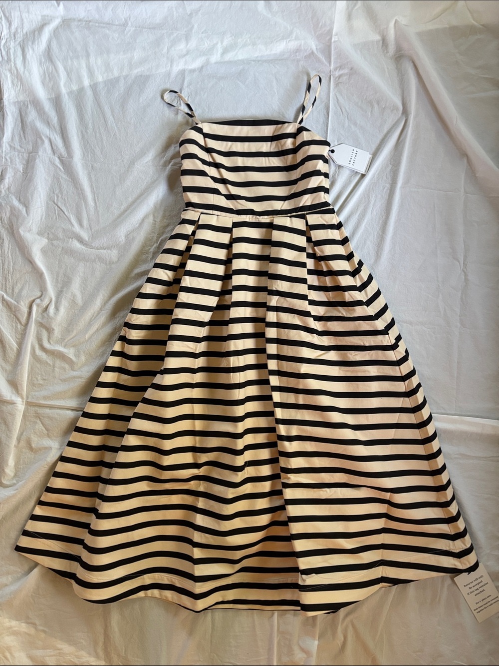 English Factory Cream and Black Striped Fit-and-Flare Dress